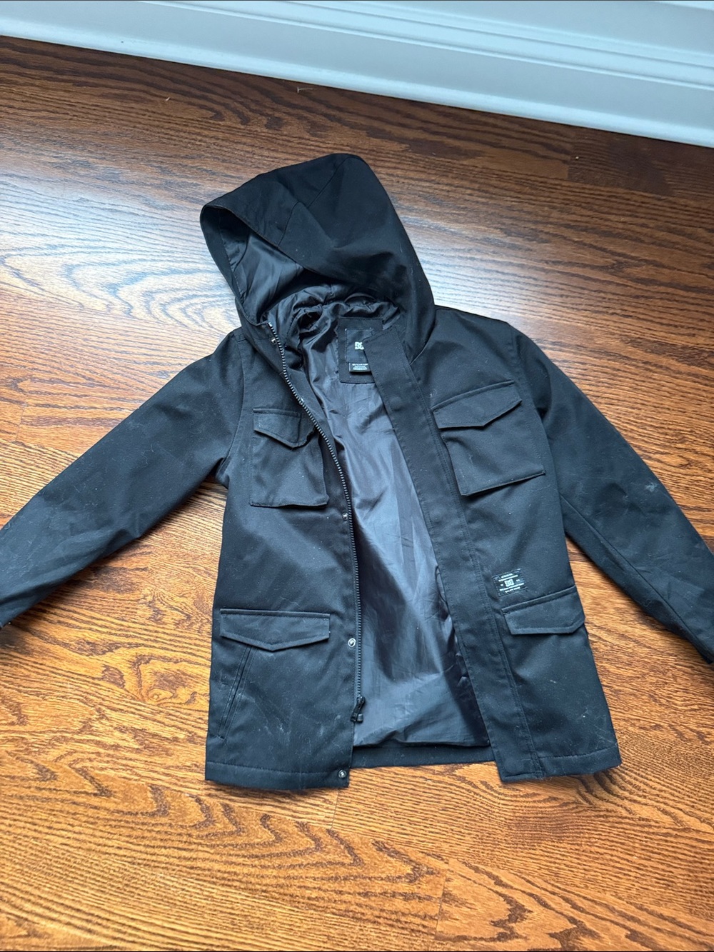 DC Men's Black Hooded Military Field Jacket